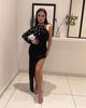 European & American High-End Sexy One-Shoulder Studded Bandage Dress - Long-Sleeved, Slim-Fitting, Luxurious.