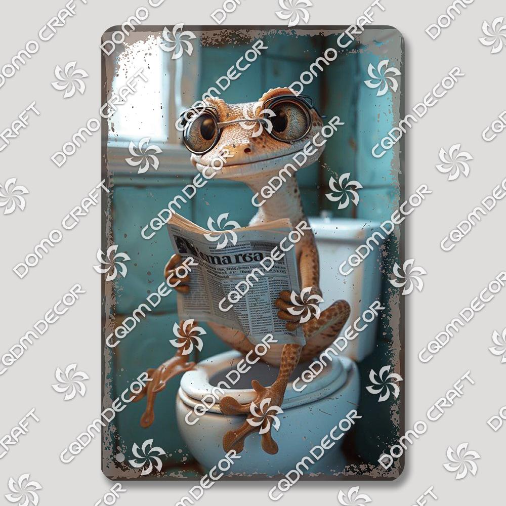 Funny Toilet Tin Sign Vintage Metal Poster Rabbit Raccoon Cat Dog Metal Plates Retro Wall Decor for Cafe Bathroom Home
