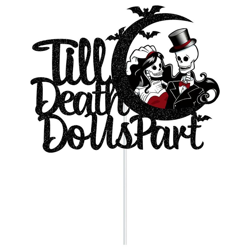 Halloween Theme Wedding Party Supplies Black Glitter Till Death Do Us Part Banner Till Death Do Us Part Cake Topper