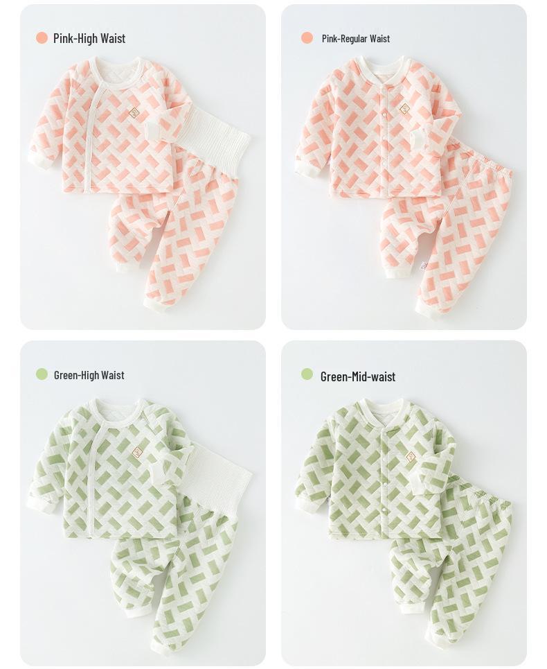 Children's Pure Cotton High-Waist Warm Pajamas Set for Autumn & Winter - Baby and Toddler Homewear with Belly Protection