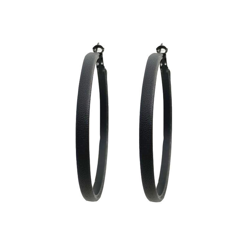 Matte Black Leather Big Hoop Earrings Exaggerated Ear Ring Female Circle Elegant South Korea Simple Personality Fashion