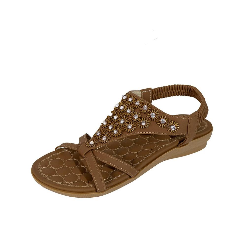 New Sandals with Hand Embroidered Thread, Rhinestones, Oversized Clip On Flat Shoes