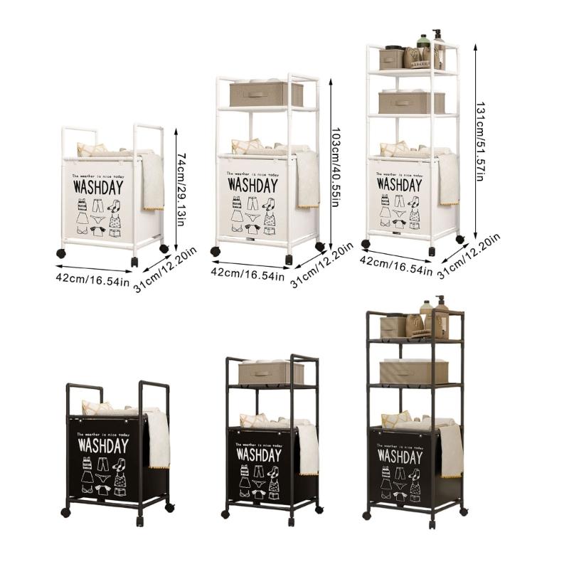 Sturdy Metal Frame Laundry Hamper Rolling Wheels Foldable Designs Removable Shelves for Home Organization Daily Use