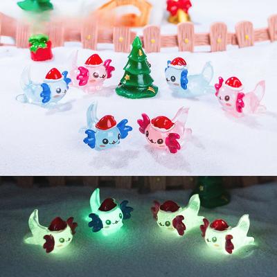 Micro-landscape Cute Glow-in-the-dark Christmas Hat Hexagonal Dragon Figurine Decorative Accessories Resin Small Ornaments
