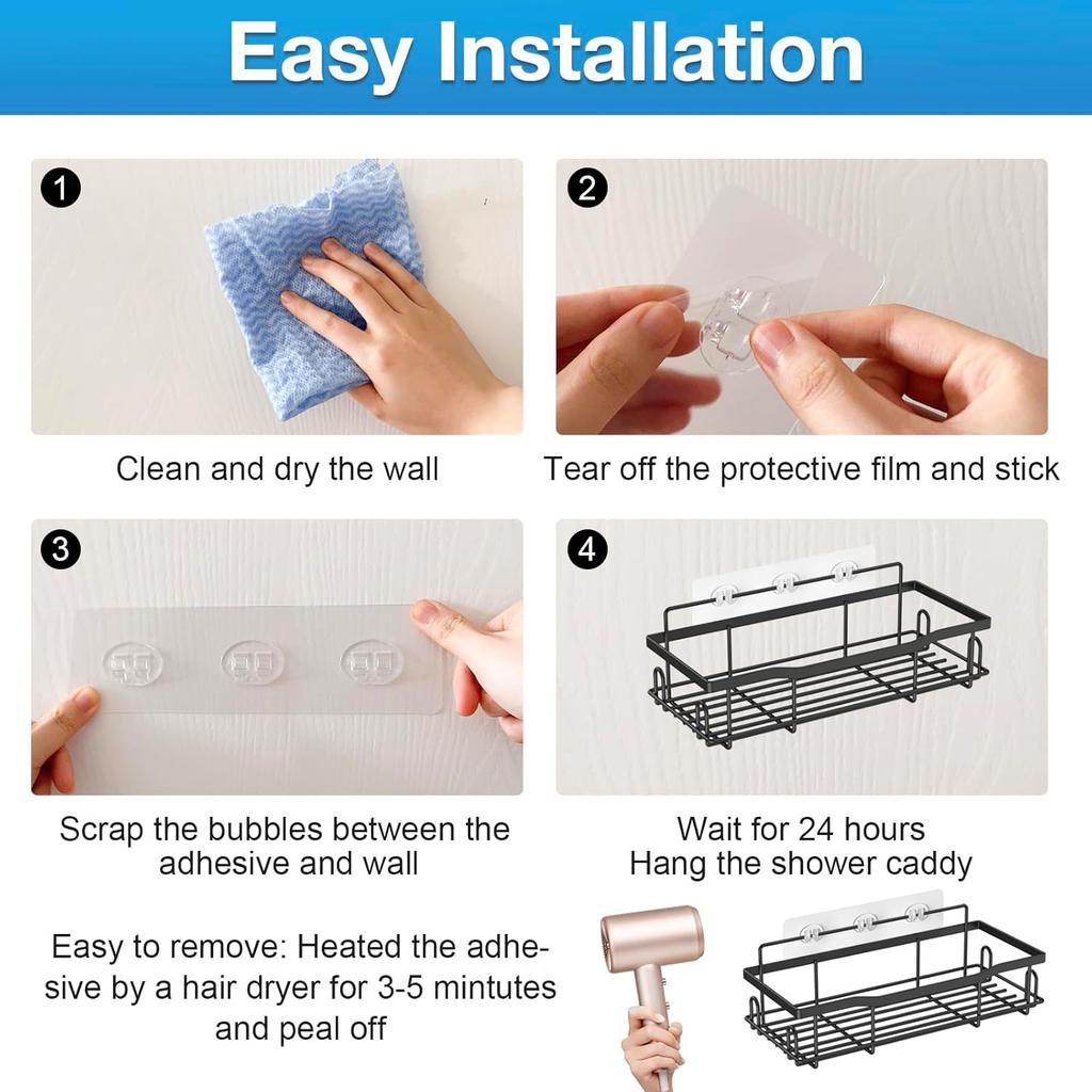 Upgraded Shower Caddy Adhesive Replacement,Strong Adhesive Hooks for Shower Caddy, Waterproof Shower Shelf Adhesive, Shower Adhesive Strips for