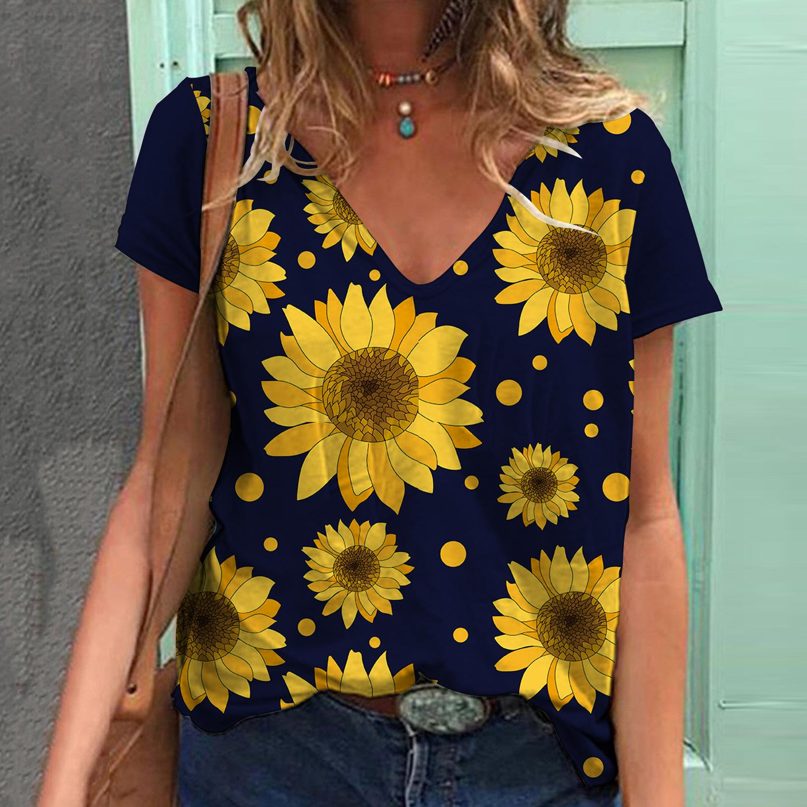 

Женская летняя футболка с пышными подсолнухами и принтом с короткими рукавами, повседневные топы с принтом