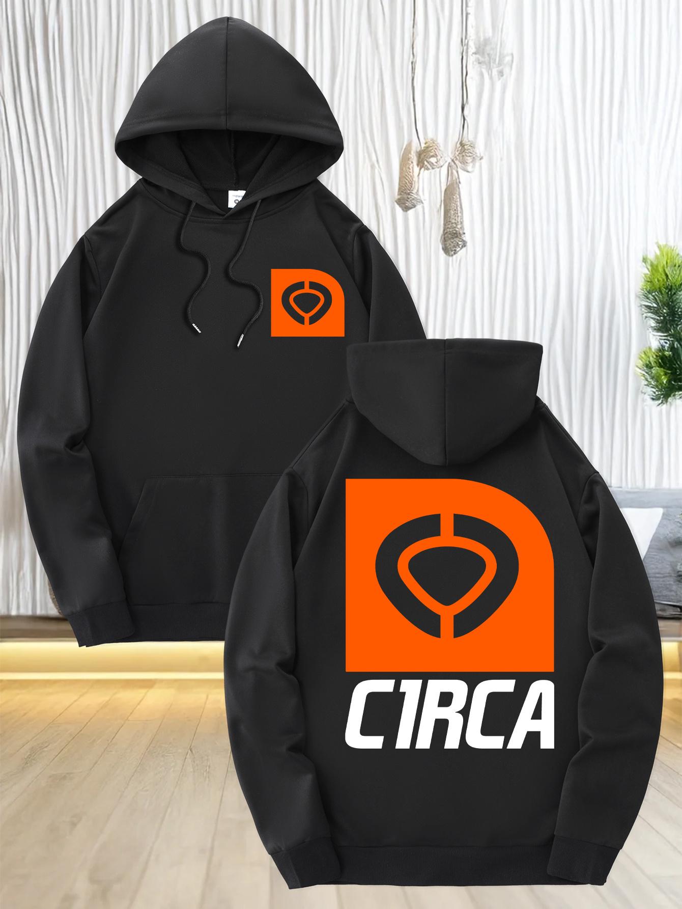 

Men Casual Black Hoodie with Orange C1RCA Graphic Print - Stylish Drawstring Hip Hop Style Autumn Winter Fashion Tops Clothes 3XL