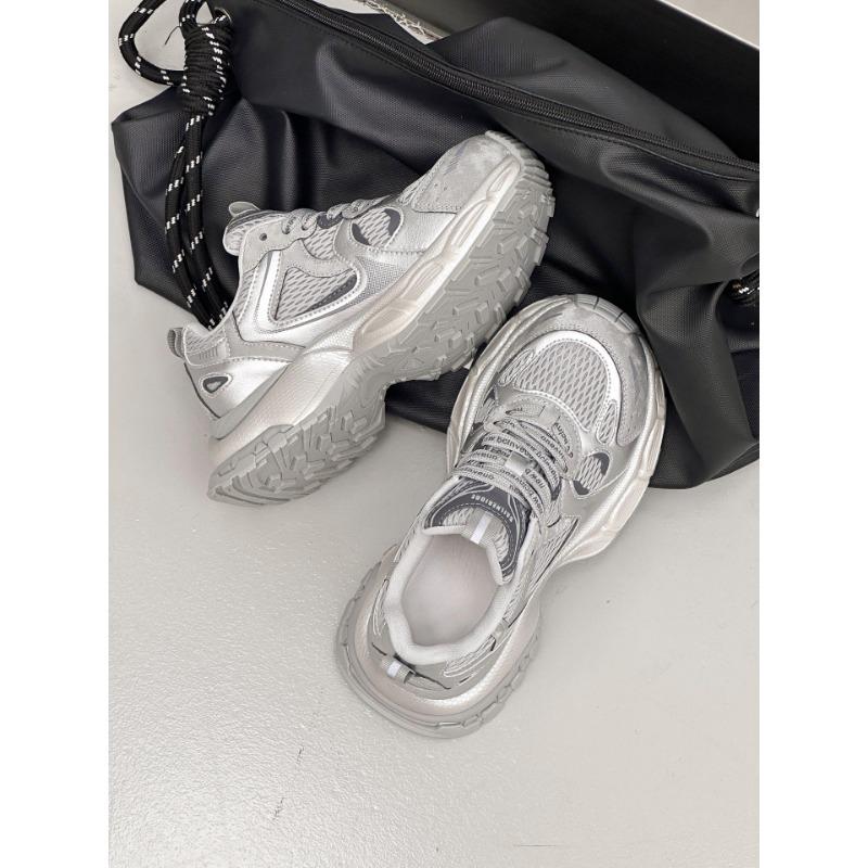Thick-soled heightening dad shoes women's spring new silver breathable versatile lightweight sports and leisure shoes