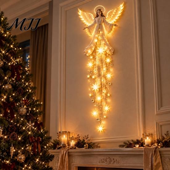 Guardian Angel Gift Blessing Wall Light, Cascading Glowing Star Christmas Lamp, LED Vintage Home Accents Starfall Effect Figurine for Bedroom