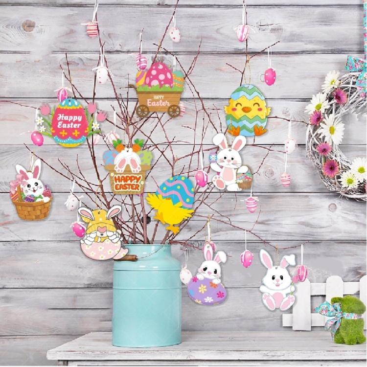 10pcs Easters Eggs Bunnys Hanging Pendants Holiday Decoration Paper Hangings Stylish Photo Shoot Props for Children