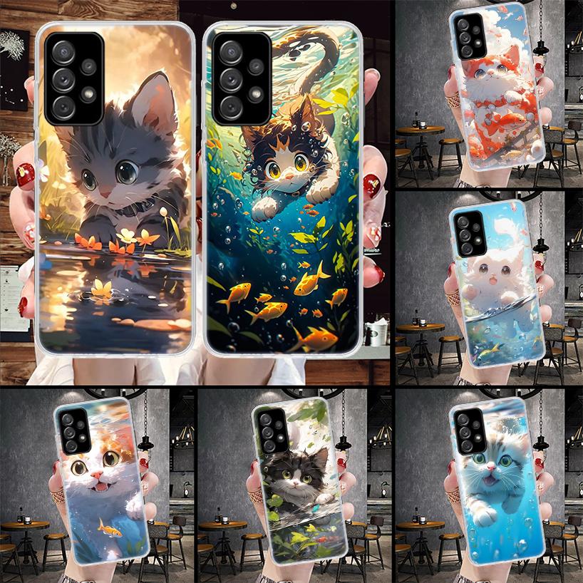 Cartoon Cute Cat Fish Aesthetic Soft Phone Case For Samsung Galaxy S22 S23 S24 S25 Edge S26 Ultra S20 FE S21 Plus + Fundas Coque