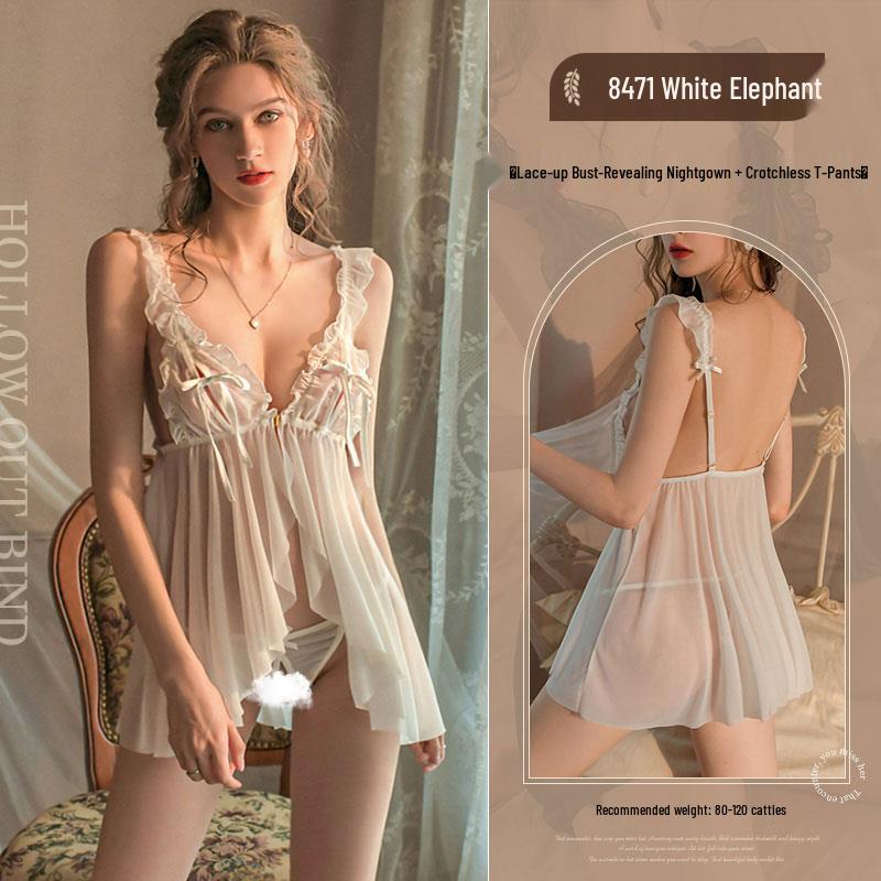 Enxi Women's Plus Size Lace Mesh Nightgown - Strappy, Sheer, Sexy Sleep Dress