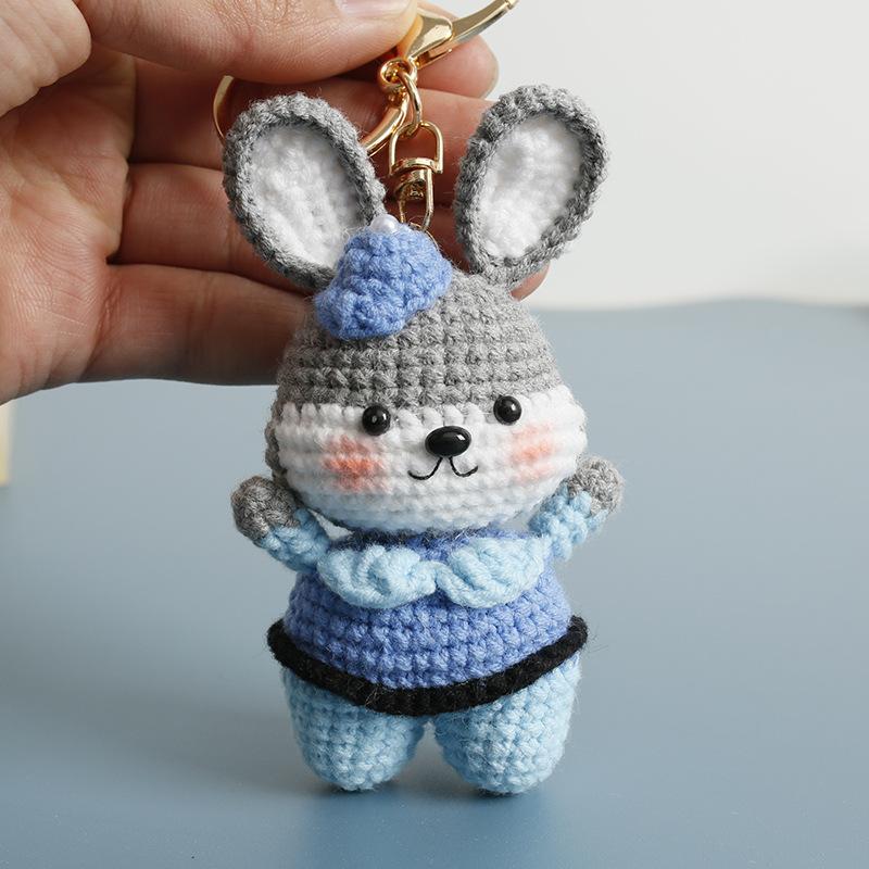 Handmaking Crochet Rabbit Doll Keychain For Gifts Cute Animal Doll Crochet Keychains Knitting Kitten Keyrings Custom