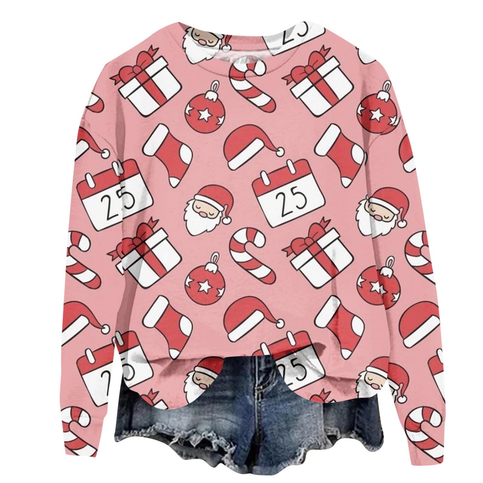Женская модная рождественская принтованная толстовка с длинным рукавом и круглым вырезом M — фото 3