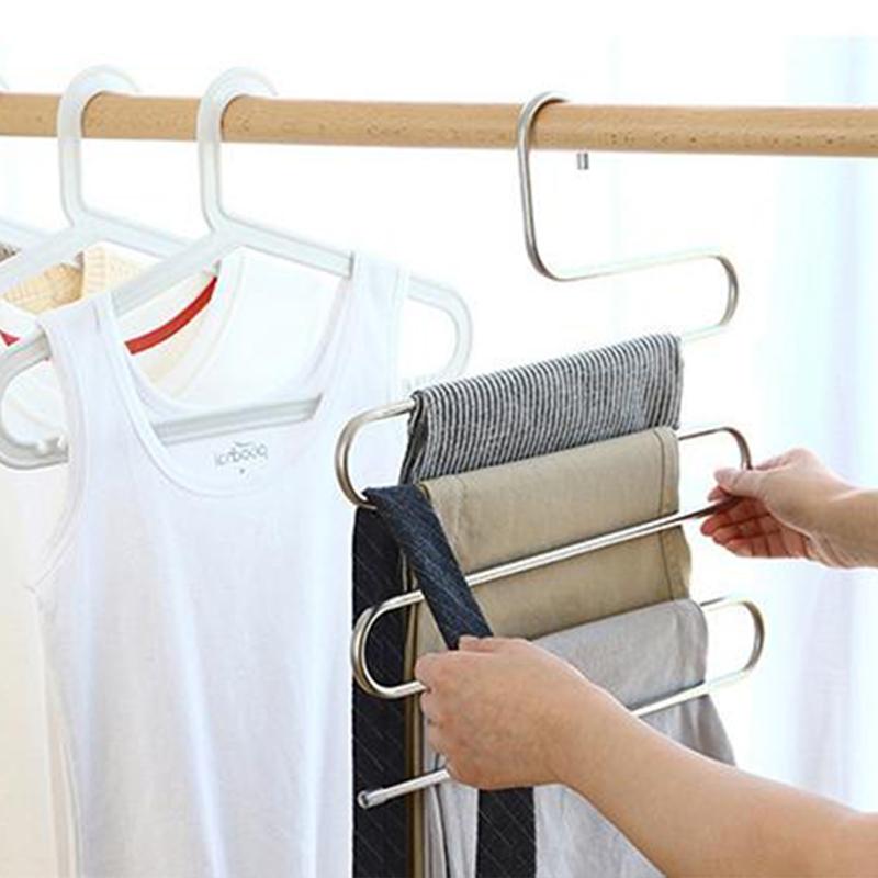 Stainless Steel Thickened Multi-Layer S-Shaped Non-Slip Multi-Functional Clothes Hanger Trouser Rack Towel Belt Rack