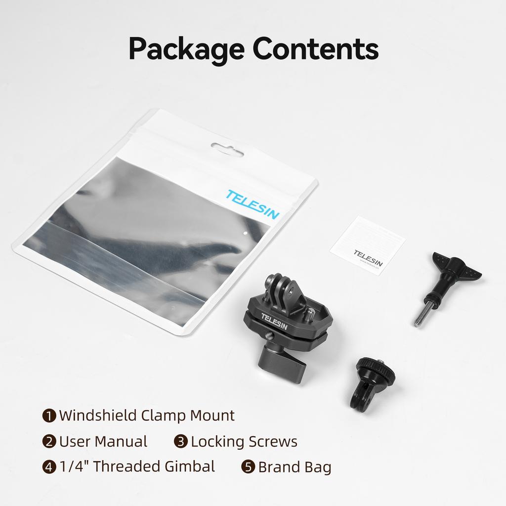 TELESIN Action Camera Motorcycle Windshield Clamp Mount Holder For Gopro Insta360 DJI Action Camera Accessories POV Shoot