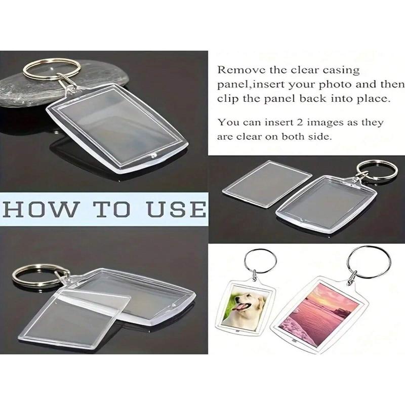 10Pc Acrylic Photo Frame Keychain Clear Picture Insert Blank Keyrings For Double-Sided Photos Diy Supplies