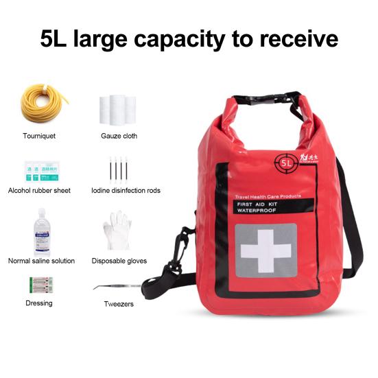 Borsa di Primo Soccorso d'Emergenza 5L Impermeabile Grande Capacità Portatile Zaino da Viaggio Campeggio Escursionismo Zaino da Trekking Arrotolabile Organizer per Essentials di Primo Soccorso Custodia di Stoccaggio