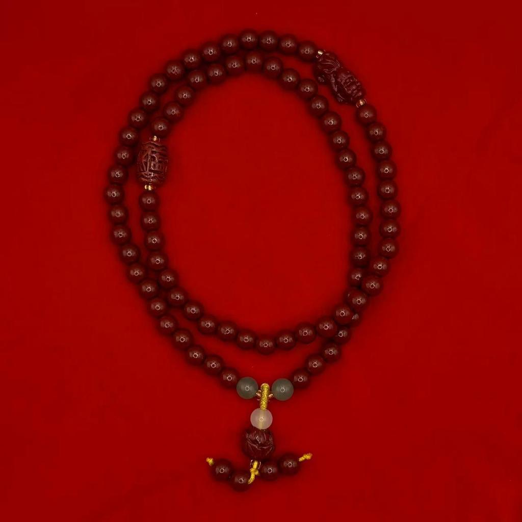 Bracciale di alta gamma a più giri con Pixiu color cinabro e perline buddiste