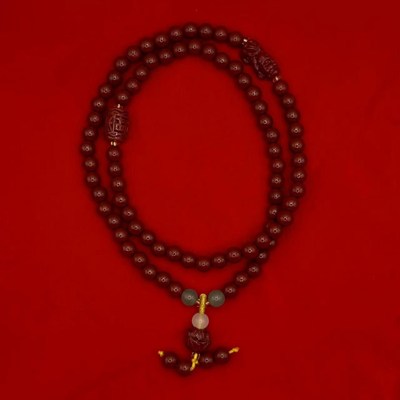 Высококачественный многооборотный браслет с Пиксиу цвета киновари и буддийскими бусинами 6mm Multi-turn Bracelet [78 beads]