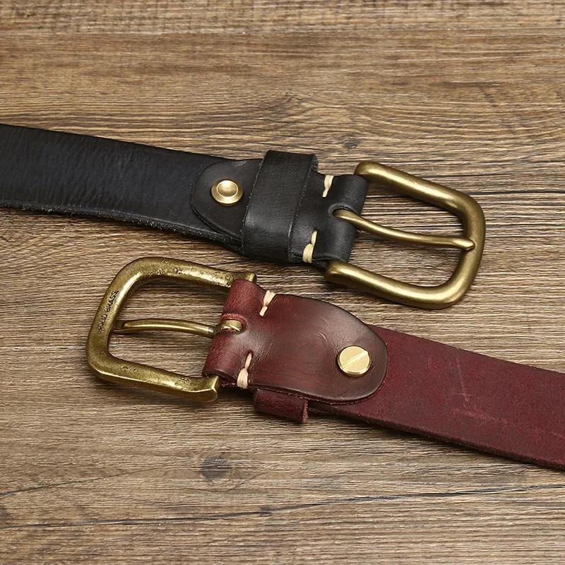 3.8 CM Pure Cowhide Genuine Leather for Men's High Quality Jeans Brass Buckle Belts Cowboy Waistband Male Designer Luxury Cintos