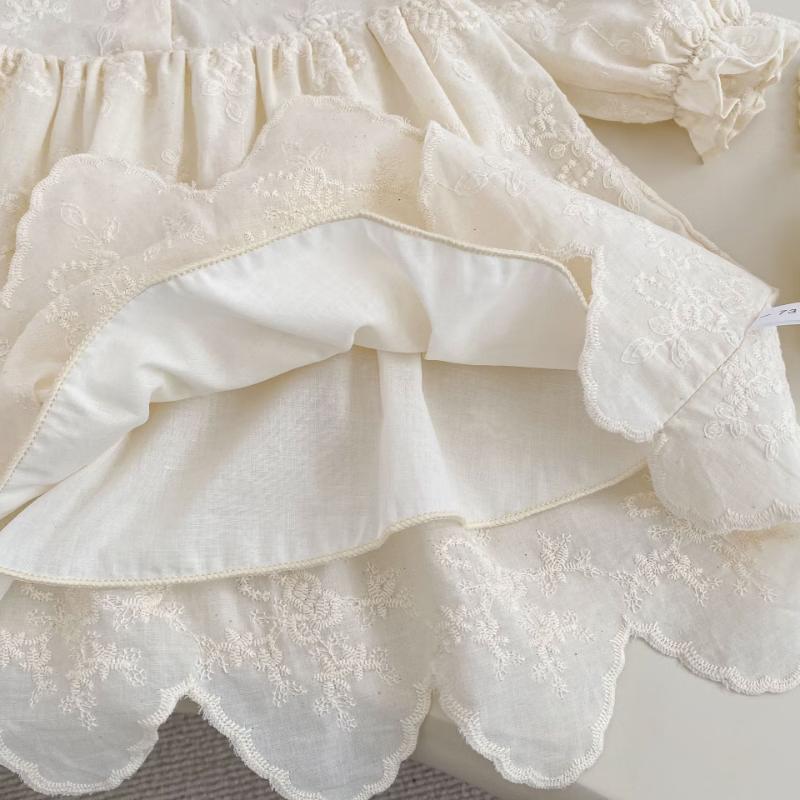 Girls' Embroidered Peter Pan Collar Long Sleeve Outfits