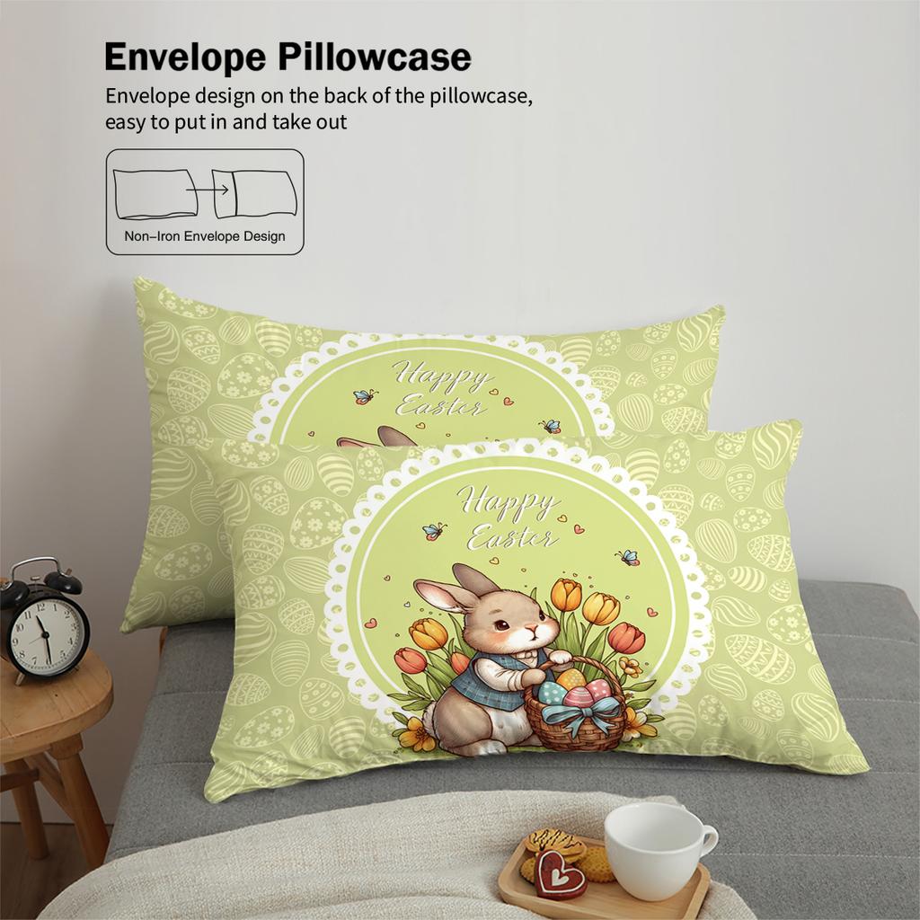 3-teiliges Cartoon Happy Easter Musterdruck Bettbezug-Set, Weich, Bequem und Atmungsaktiv Bettwäsche-Set, für Schlafzimmer, Gästezimmer, Hotel