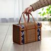 Bamboo Basket Natural -Friendly Woven Basket Bamboo Picnic Basket with Lid Handheld Snacks Bread Storage Basket
