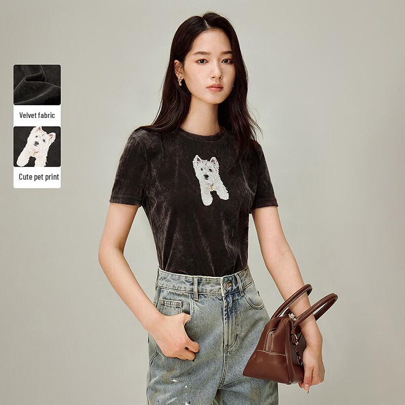 INMAN Women s Luminous Velvet Pet Print T-Shirt S