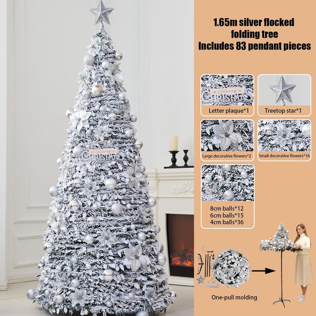 Pull Up Christmas Tree Artificial Foldable Home Decor Without Lights Portable Christmas Tree for Thanksgiving Holiday Party