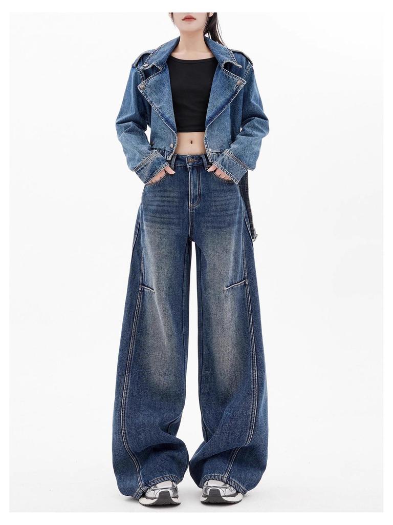 Autumn High-End Extra Long Wide Leg Slimming Floor-Length Loose Scimitar Jeans for Women