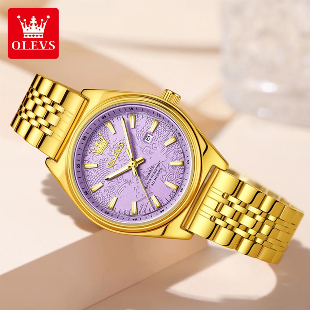OLEVS Women's Quartz Watch Luxury Gold Casual Stainless Steel Strap Waterproof Luminous Elegant Ladies Business Watches