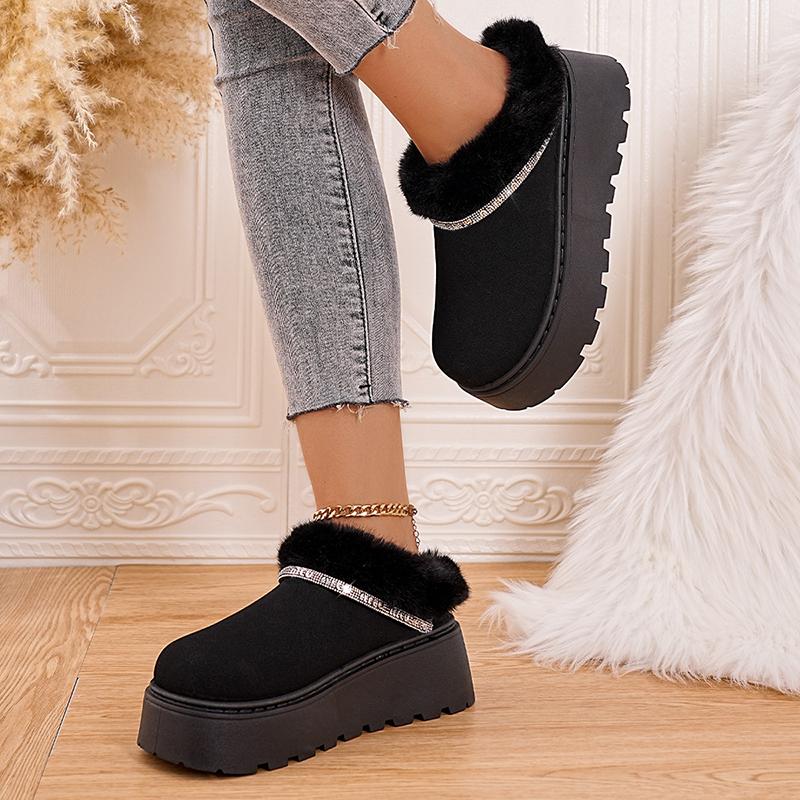 Fashion Crystal Strap Fur Ankle Boots Women Warm Short Plush Platform Snow Boots Woman Comfort Non Slip Thick Sole Cotton Shoes