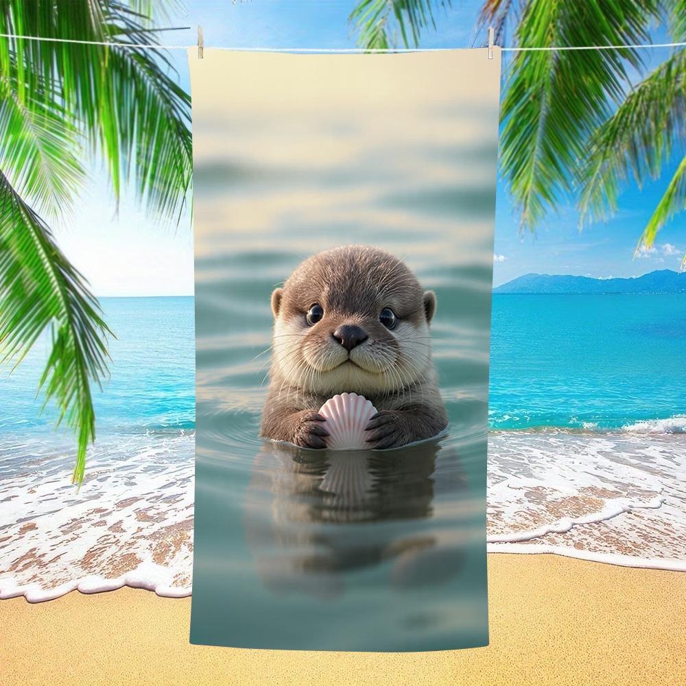 Adorabile Lontra con Conchiglia Telo da Spiaggia Morbido Asciugamano con Pittura ad Acquerello per Tutte le Età Ottimo per Giornate in Piscina e Gite in Famiglia