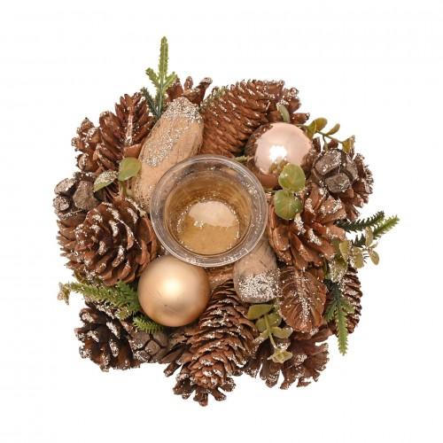 Gold Glitter Pinecone Candleholder with 1 Glass