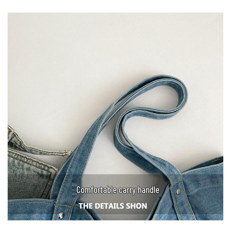2026 Trendy Large Capacity Denim Tote Bag - Casual and Fashionable Shoulder Bag for Work and Commute