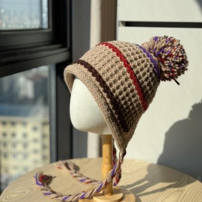 Neuer Stil Gestrickte Mütze für Damen Winter Mit Bändern Ohrschutz Kapuze Koreanischer Stil Alleskönner Gesicht Zeigend Kleine Zehe Quaste Wollmütze
