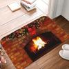 1Pcs Christmas Fire Floor Mat Modern Kitchen Polyester Rug Non-Slip Colorful Indoor Carpet, For Home Bathroom Bedroom Living Room Decor