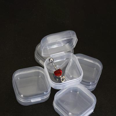 Kompaktní průhledná plastová úložná krabička na dlouhé špunty do uší o rozměrech 3,5 x 3,5 x 2 cm