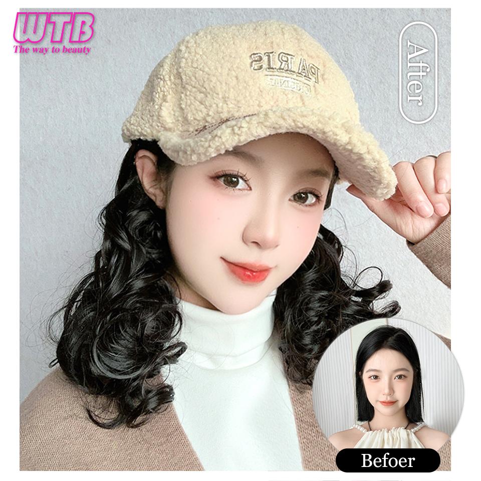WTB Synthetic Hat Short Curly Hair Wig Integrated Women's Fashion Age-reducing Autumn and Winter Warm Baseball Hat Wig