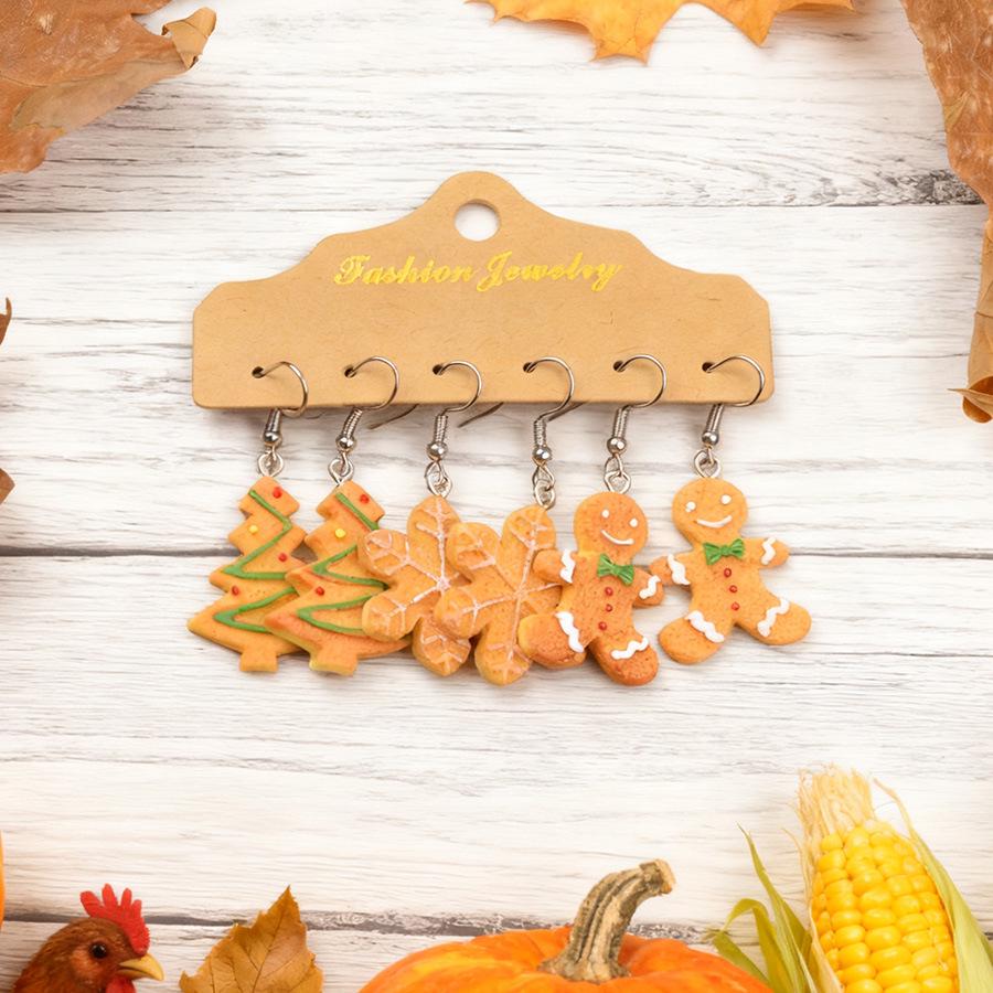 Festive Snowflake & Gingerbread Man Earring Set - Cute Resin Holiday Accessories