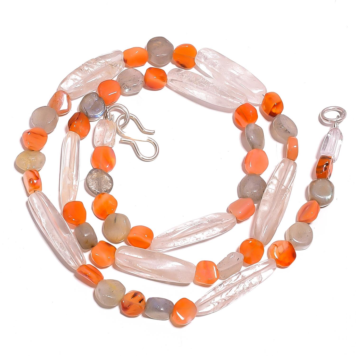 

Natural Crystal Carnelian Labradorite Gemstone Smooth Beads Necklace 17 UB-3324 UB-3324