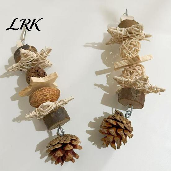 Natural Bird Chew Toys Parrot Toy, Pine Cone Wooden Blocks Dried Fruit Toy Enrichment Cage Accessories for Small Medium Parrots Foraging Biting