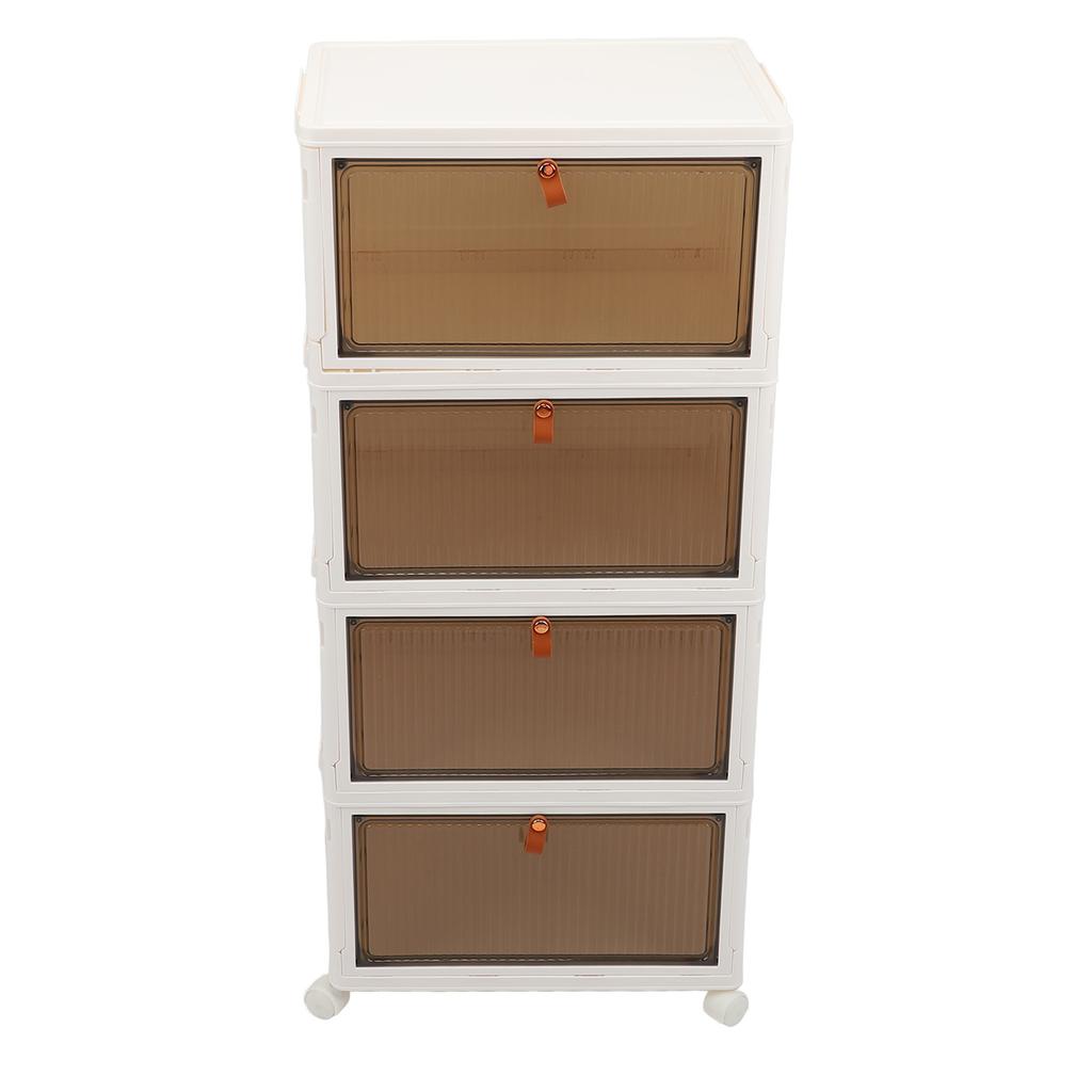 Folding Shoes Storage Box 4 Layers Transparent Large Capacity Foldable Shoe Rack Organizer with Whee