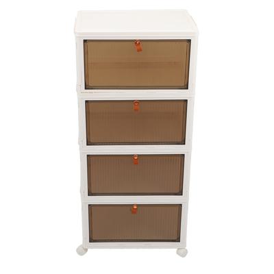 Folding Shoes Storage Box 4 Layers Transparent Large Capacity Foldable Shoe Rack Organizer with Whee