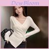 Tshirt For Women Oversize Vneck Designer Fabric With Embroidery For Fall 2025