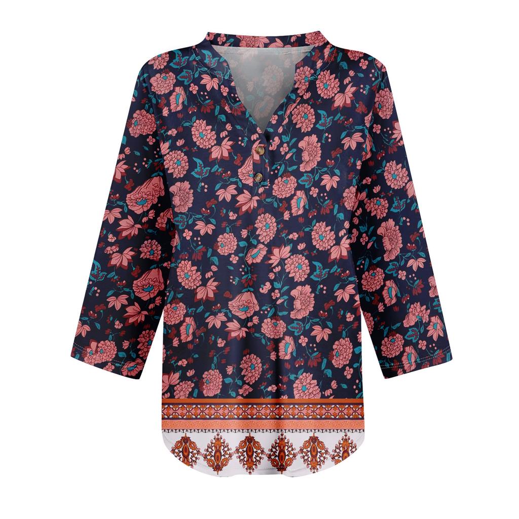 3/4 Sleeve Womens Tops For Women Henely Tops Button V Neck  Loose Fit Dressy Womens Summer Tops