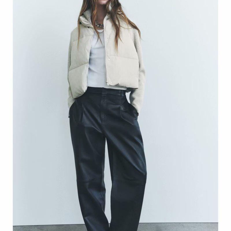 Za Autumn New Women clothes 2025 Western Style French style Design Knitted Patchwork Cotton-padded jacket Outerwear 0518258