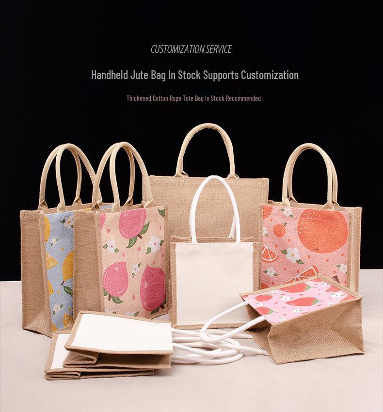 Retro Bamboo Handle Jute Bag - Waterproof, Laminated, Eco-Friendly