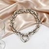 Trendy Hollow Heart Love Buckle Stainless Steel Chunky Thick Rolo Chain Bracelets for Women Fashion Punk Wrist Jewelry Gift
